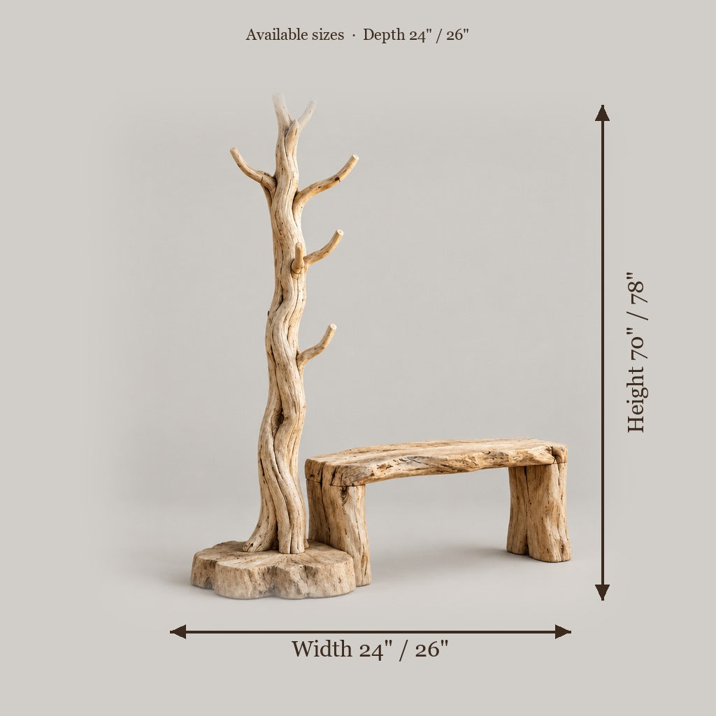 Tidewood Standing Driftwood Coat Tree size chart