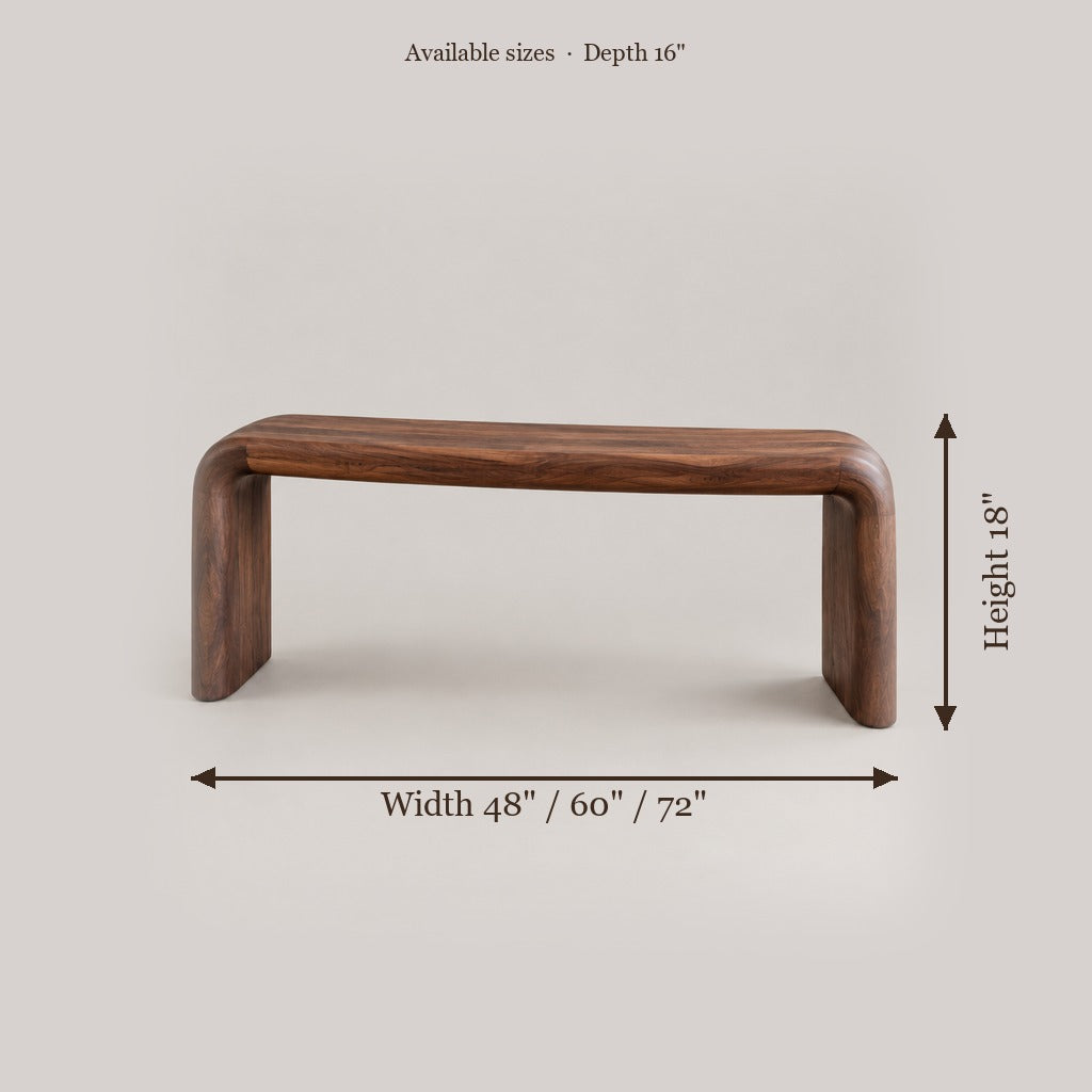 Sora Curved Bench size chart