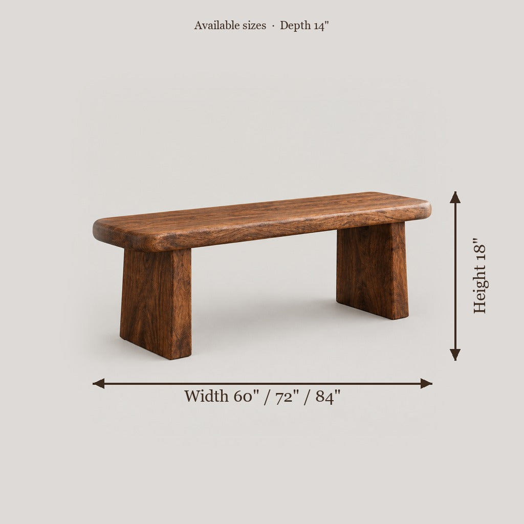 Mesa Carved Dining Bench size chart