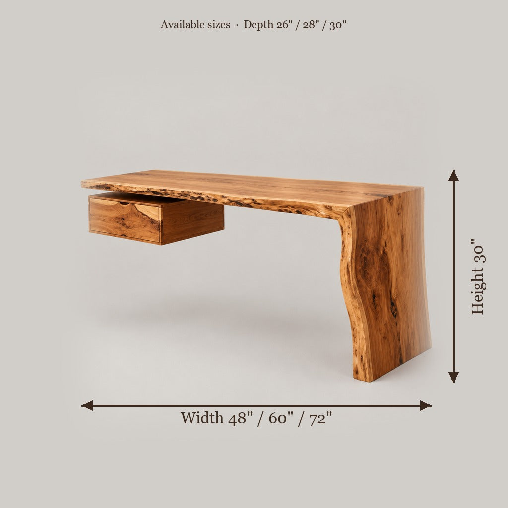 Riverbend Waterfall Live-Edge Desk size chart