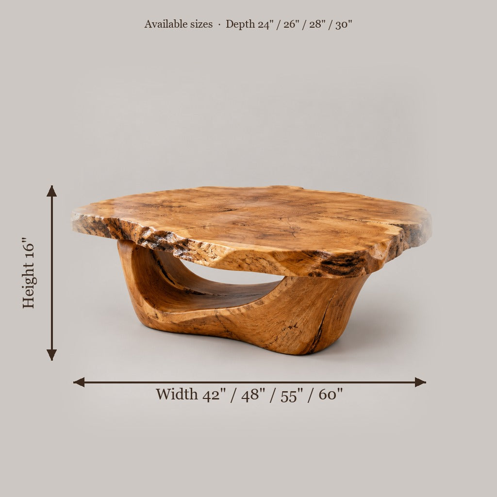 Riverbend Live-Edge Cradle Coffee Table size chart
