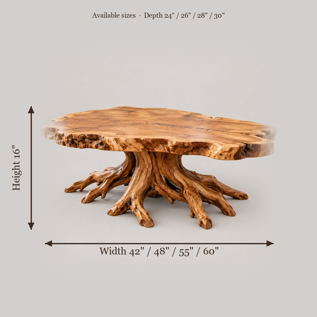 Riverbend Live-Edge Root-Base Coffee Table size chart