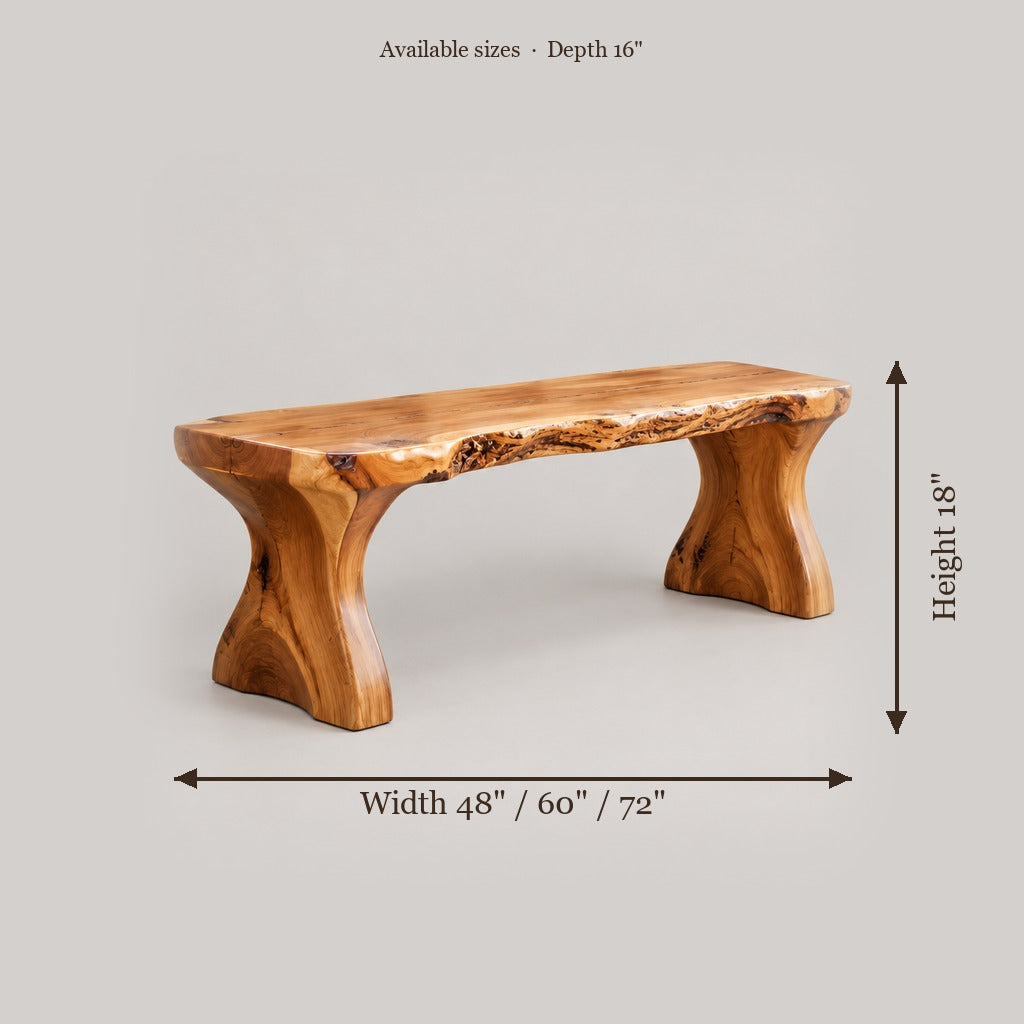 Riverbend Live-Edge Sculpted Bench size chart