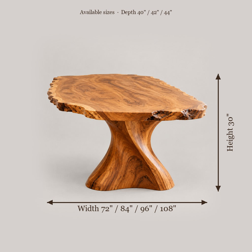 Riverbend Live-Edge Sculpted Base Dining Table size chart