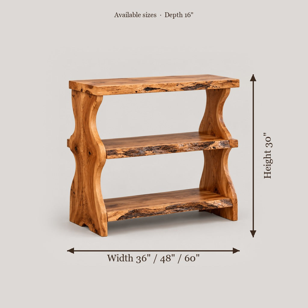 Riverbend Live-Edge Record Stand size chart