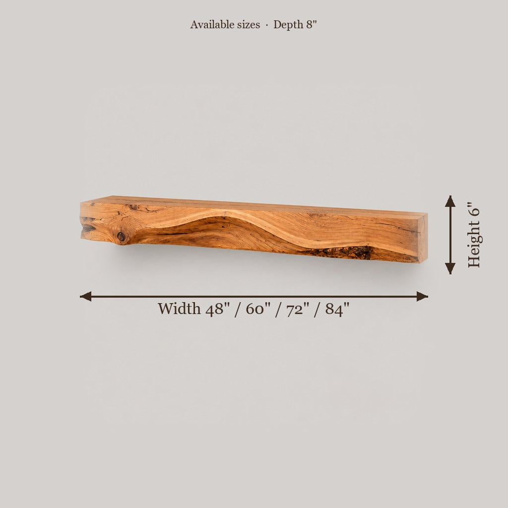 Riverbend Live-Edge Wave Mantel size chart